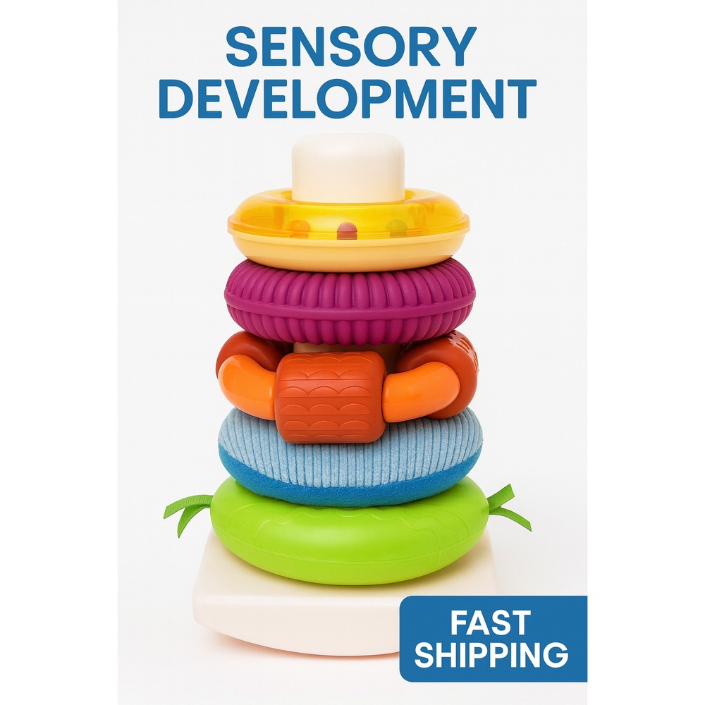 2x Fisher-Price Infant Sensory Stacking Rings Plush Rattle‎ Baby Toys